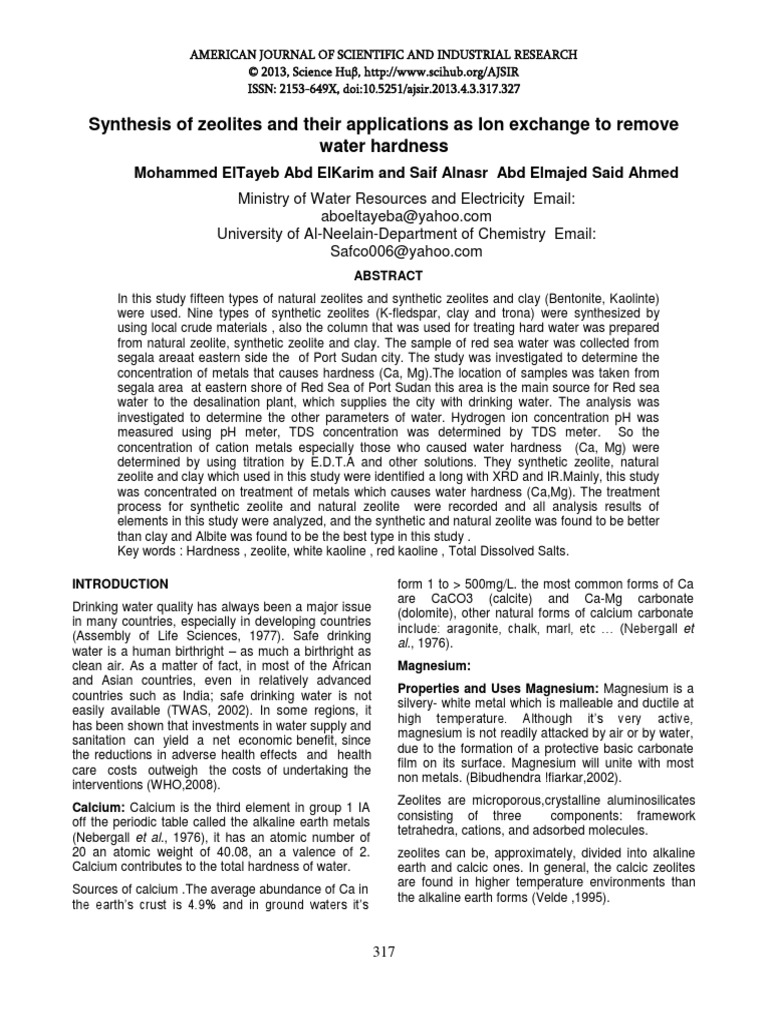 Synthesis of Zeolites and Their Applications As Ion Exchange To Remove ...