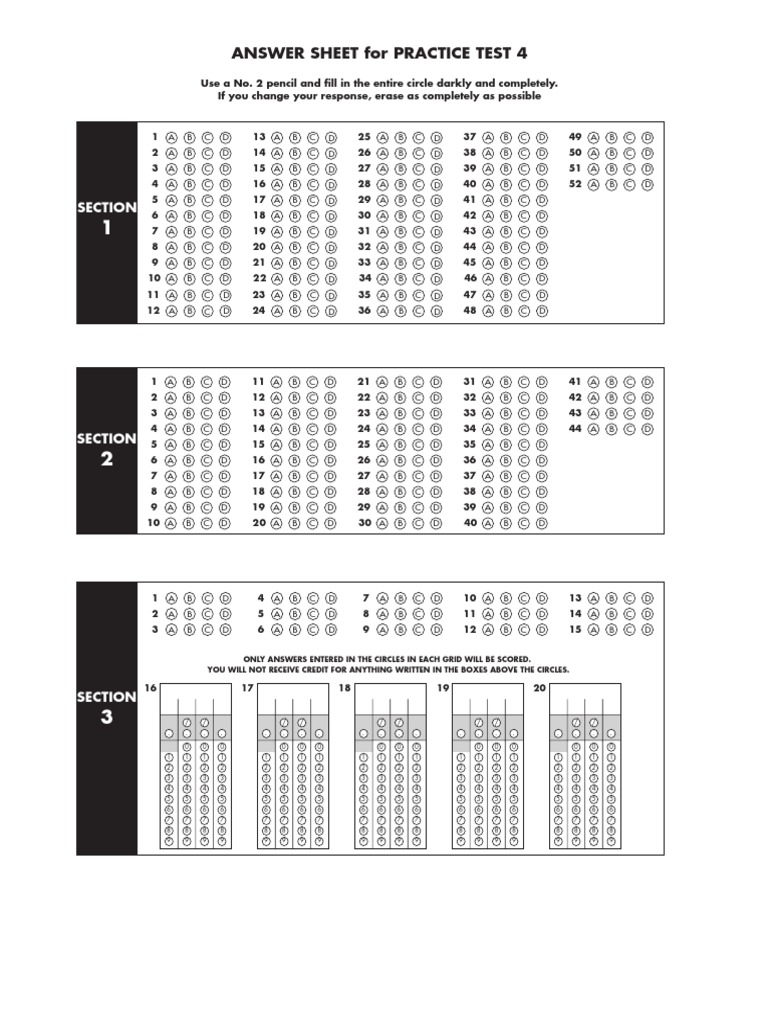 SAT Answer Sheet PDF Sat Tests