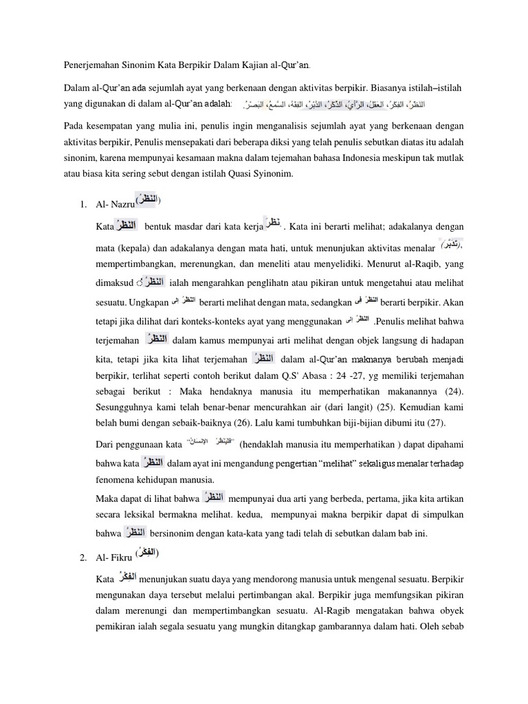 Sinonim Kata Berfikir Dalam Alquran Pdf