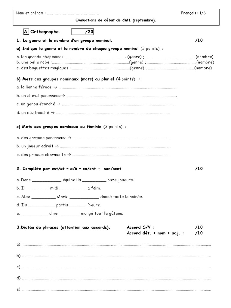 Exercice Groupe Nominal Cm1 Avec Correction Pdf Bv000002.Lkdoc - Evaluation Francais Septembre Cm1 Circonscription  Strasbourg 3 | PDF | Chats | Conjugaison