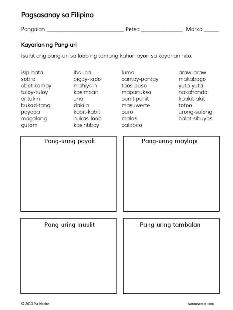 pang uri at uri nito worksheet - pang uri panlarawan worksheets for