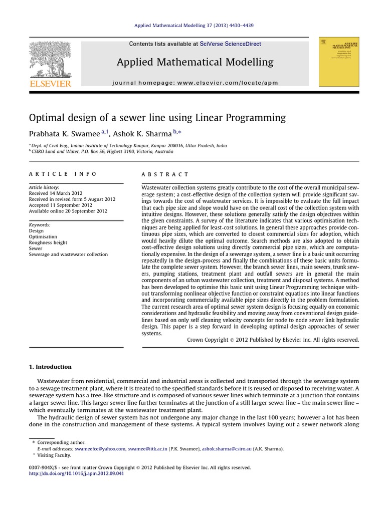 Optimal Design of A Sewer Line Using Linear Programming | PDF ...