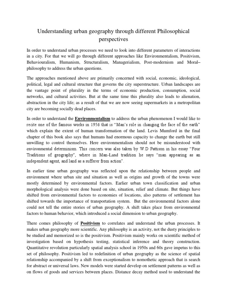 Understanding Urban Geography Through Different Philosophical