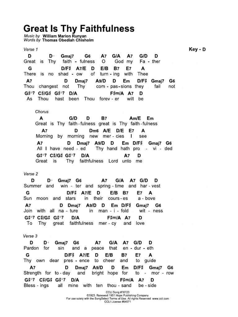 Great Is Thy Faithfulness CHORD SHEET Key D PDF PDF