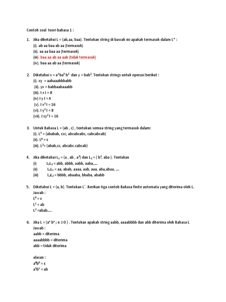 Contoh Soal Teori Bahasa Dan Otomata