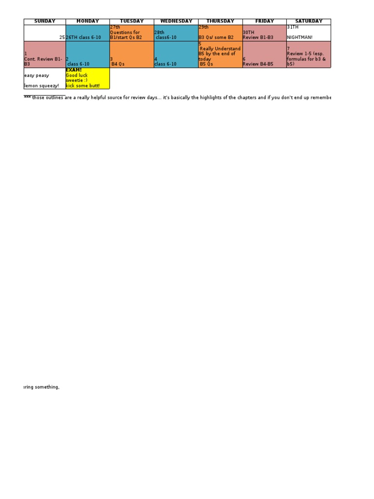 Weekly Study Schedule for Exam Prep | PDF