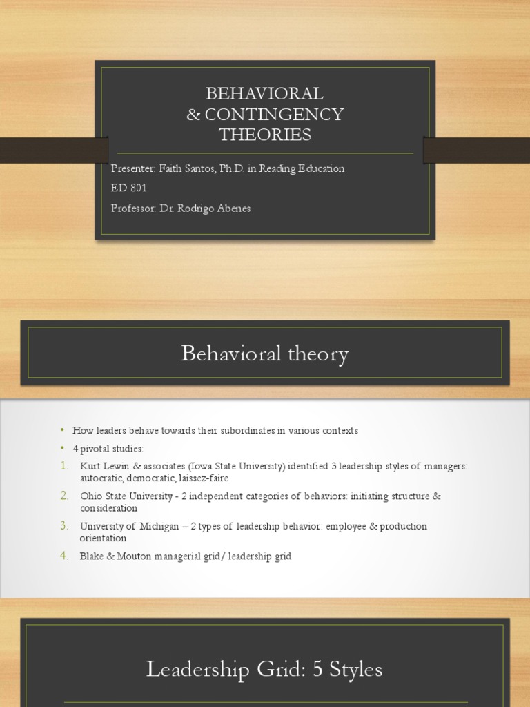 Behavioral Contingency Theories PDF Leadership Action (Philosophy)