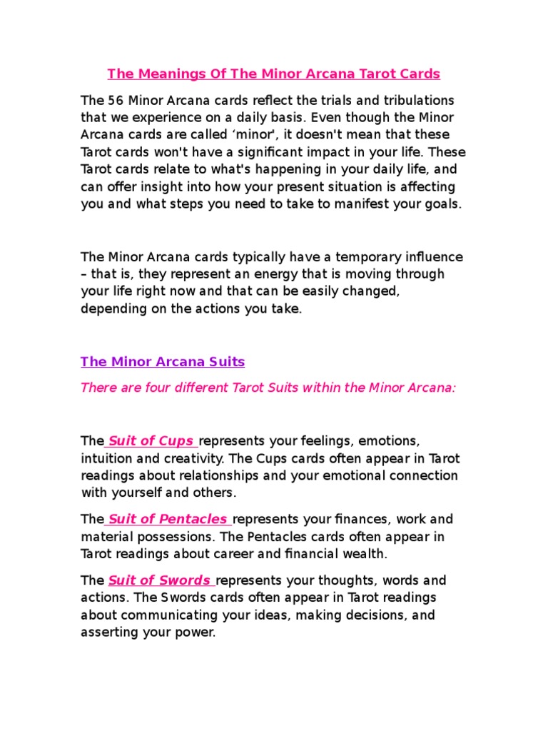 Understanding Minor Arcana Tarot Cards | PDF | Major Arcana | Tarot