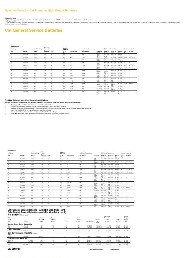 Caterpillar Battery Cross Reference Chart Genuine OEM CAT, 54% OFF