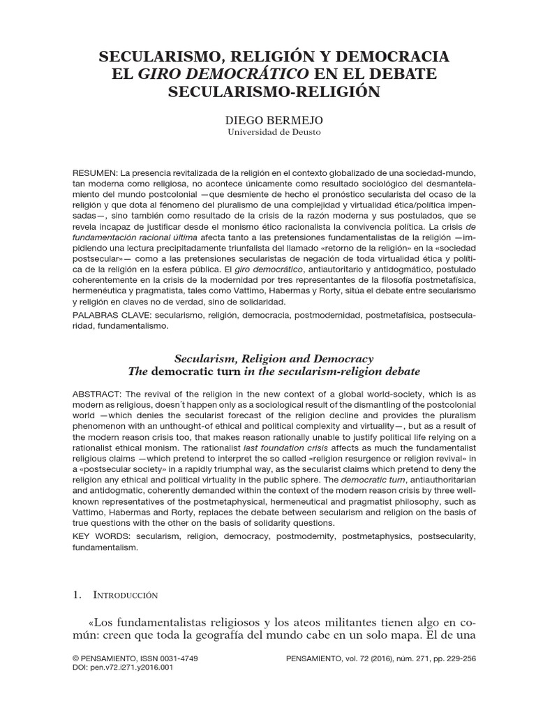 Secularismo, Religión y Democracia PDF | PDF | Verdad | Democracia