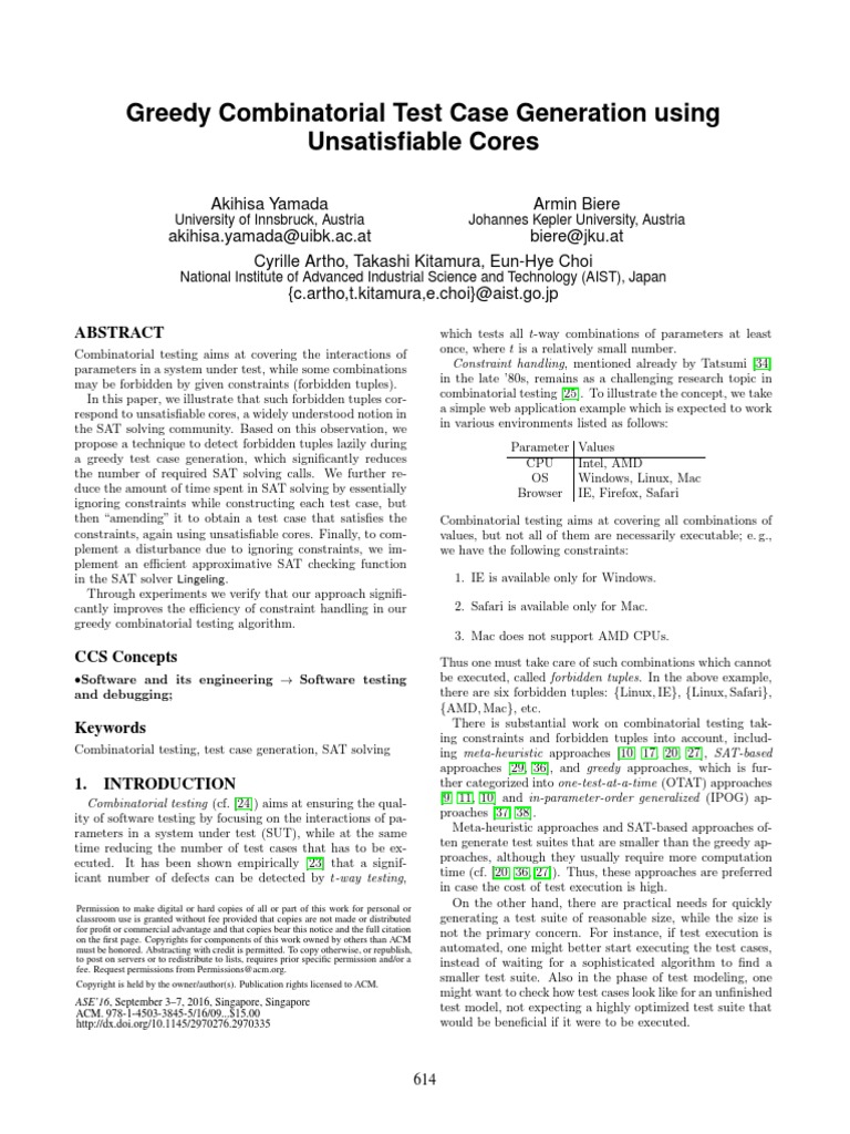 Greedy Combinatorial Test Case Generation Using Unsatisfiable Cores ...
