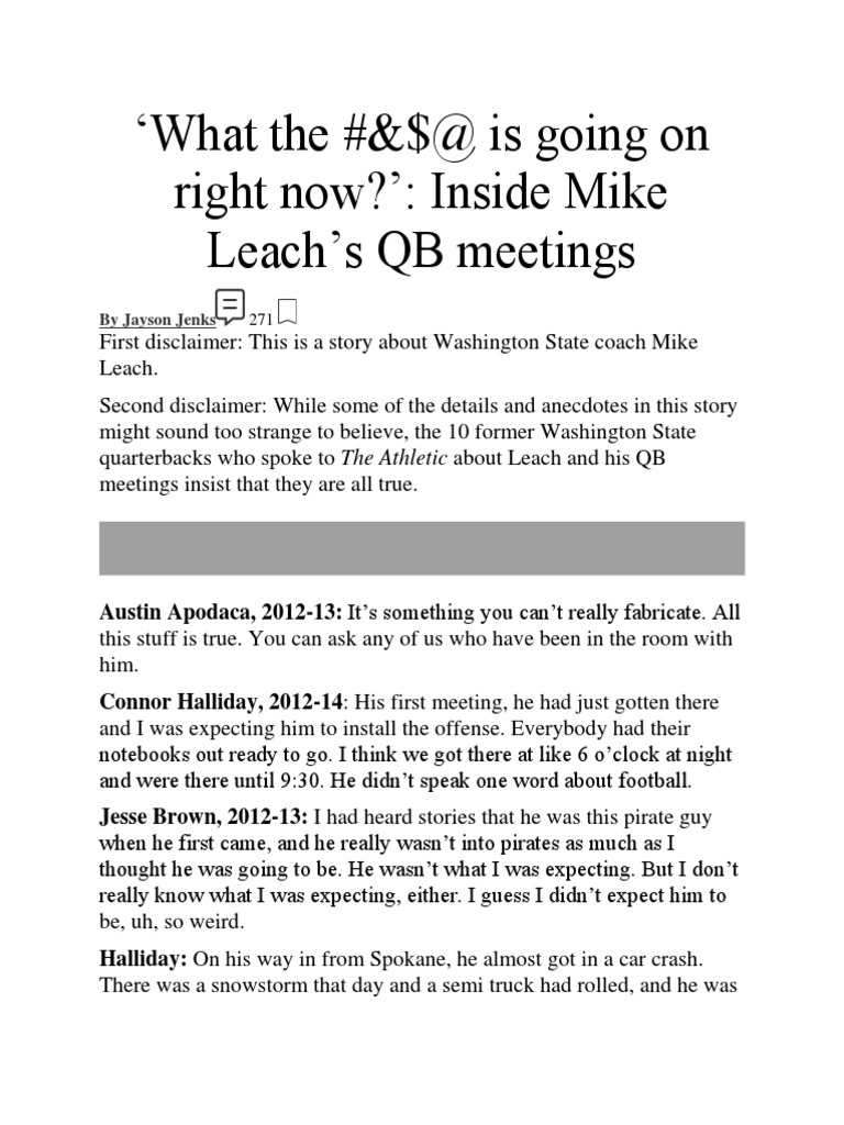 Mike Leach QB Meeting Article Download Free PDF American Football Sports