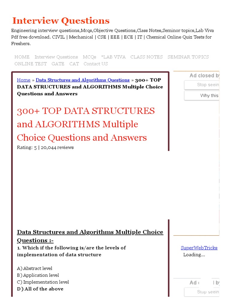 300+ TOP DATA STRUCTURES and ALGORITHMS MCQs 2019 | PDF | Array Data ...