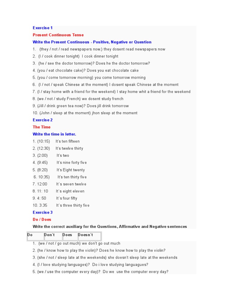 Present Continuous Tense: Exercise 1 | PDF | Career & Growth | Language ...