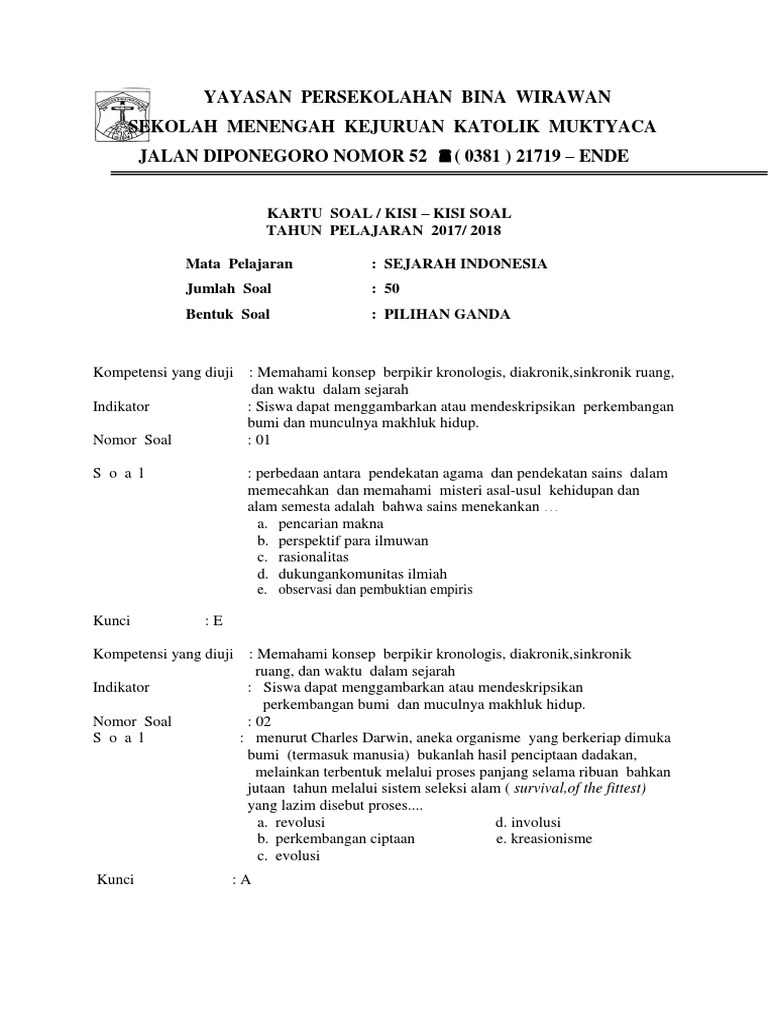 385986439 Kisi Kisi Soal Sejarah Indonesia