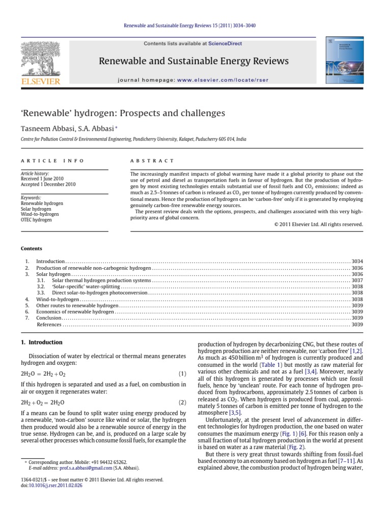 Renewable Hydrogen Prospects and Challe PDF | PDF | Fuels | Renewable ...