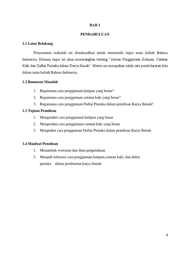 Penggunaan Kutipan Catatan Kaki Dan Daftar Pustaka