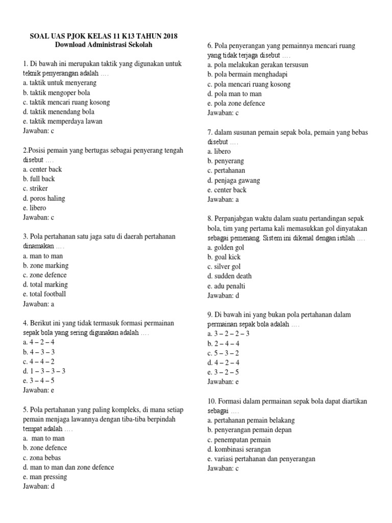 Soal Uas Pjok Kelas 11 Pdf