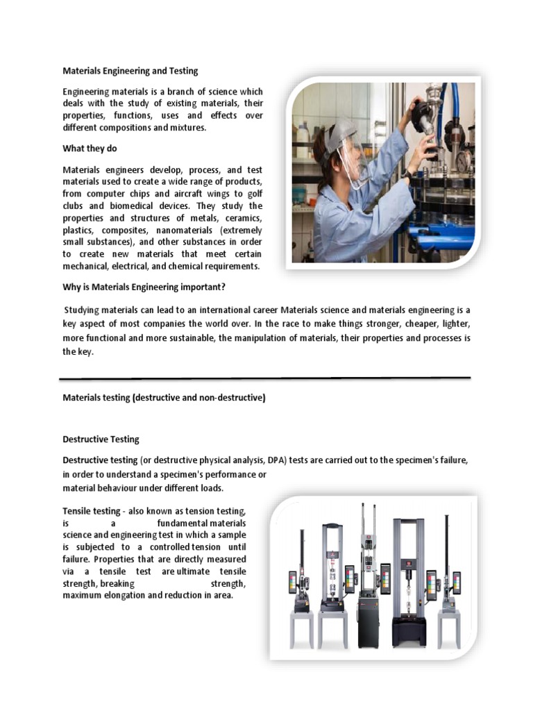 Materials Engineering and Testing PDF Ductility Thermoplastic