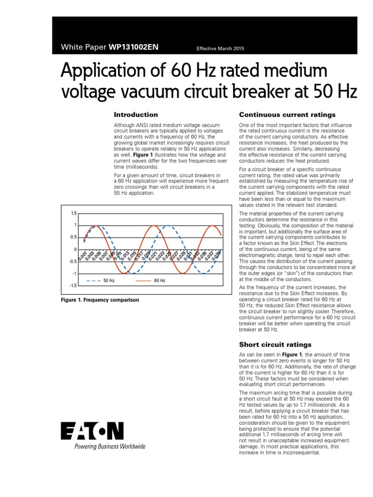 Application Of 60 Hz Rated Medium Voltage Vacuum Circuit Breaker