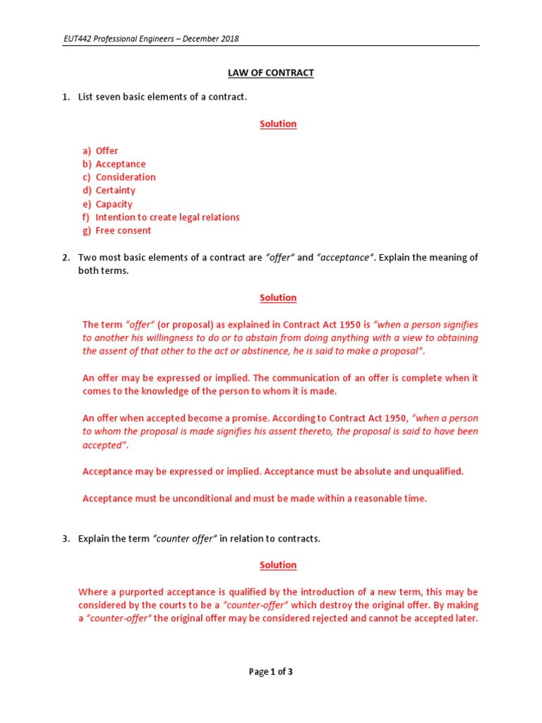 Key Elements of Contract Law | PDF | Offer And Acceptance | Common Law