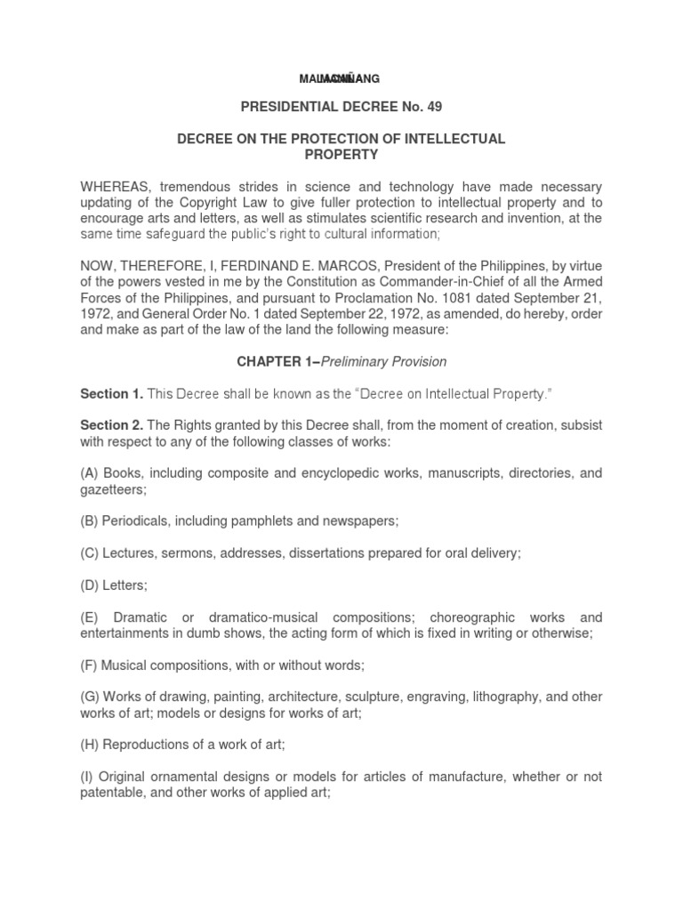 Presidential Decree No. 49: IP Protection | PDF | Assignment (Law ...