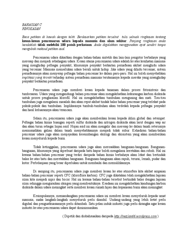 Kesan Pencemaran Udara Latihan Ringkasan Pdf
