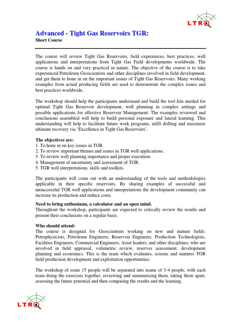 Advanced - Tight Gas Reservoirs TGR:: Short Course | Download Free PDF ...
