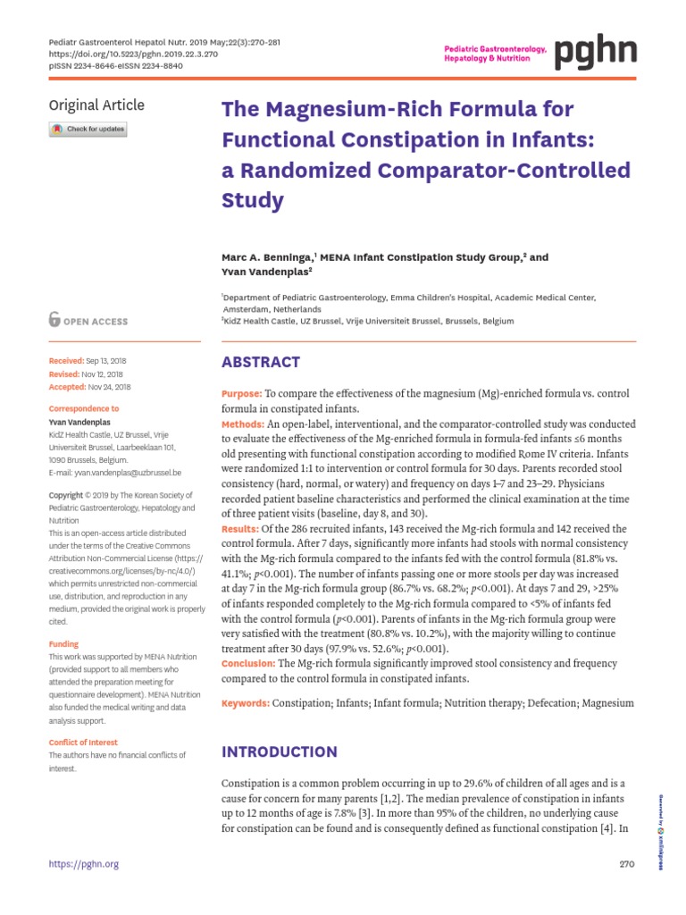 The MagnesiumRich Formula For Functional Constipation in Infants A
