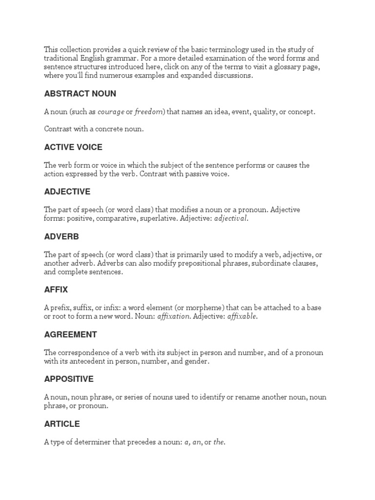 English Grammar Terminology Guide | PDF | Verb | English Grammar