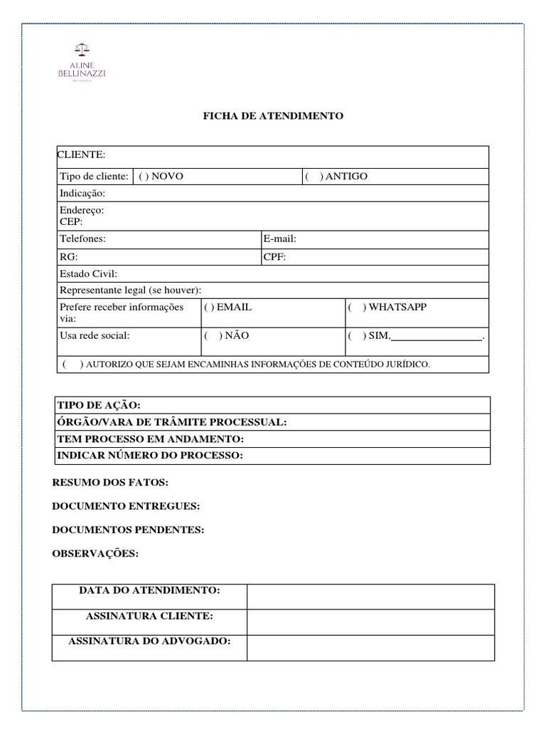 Ficha de Atendimento Advocacia PDF