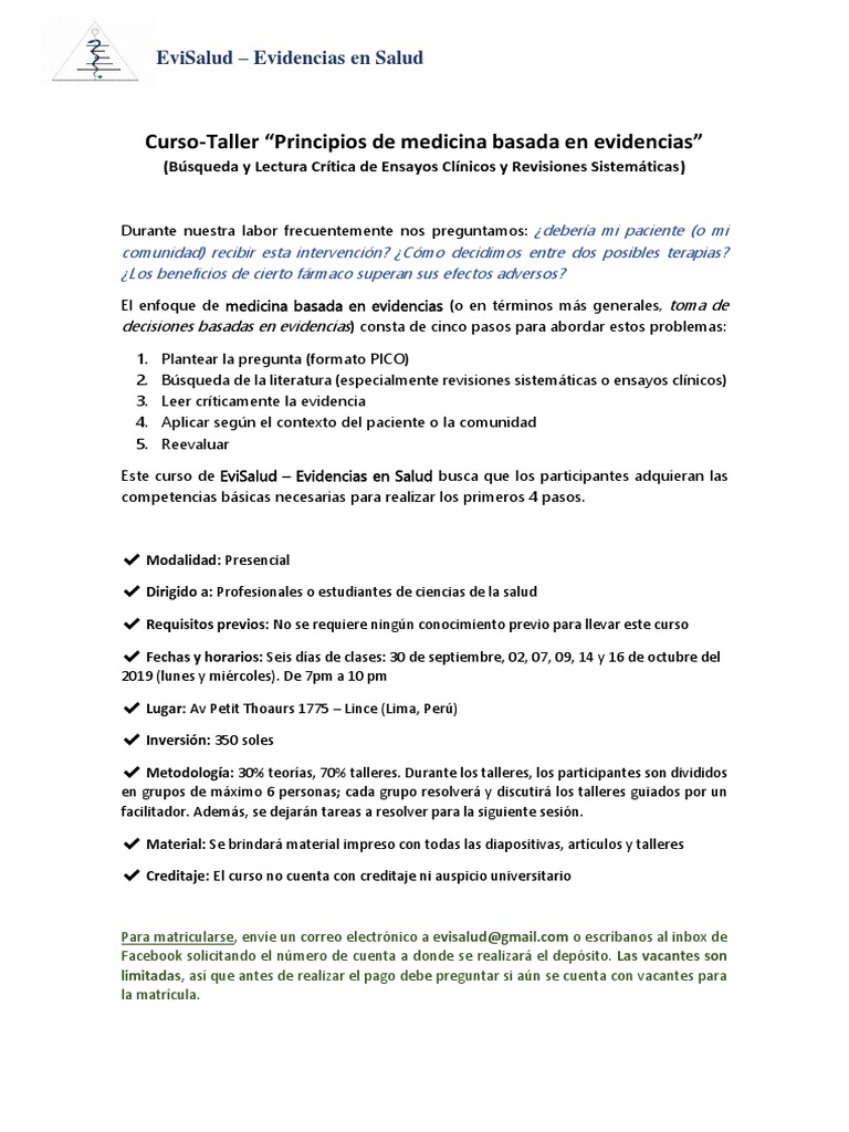 Taller de Medicina Basada en Evidencias | PDF | Evidencia basada en ...