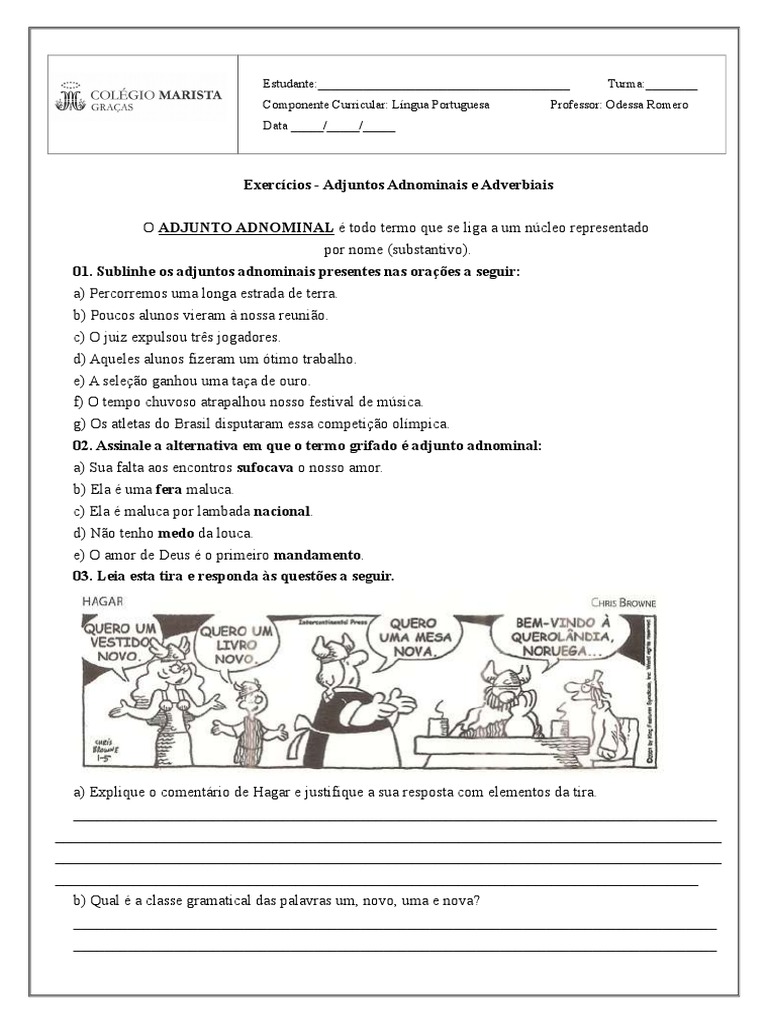 Exercícios - Adjuntos Adnominais e Adverbiais | PDF | Advérbio