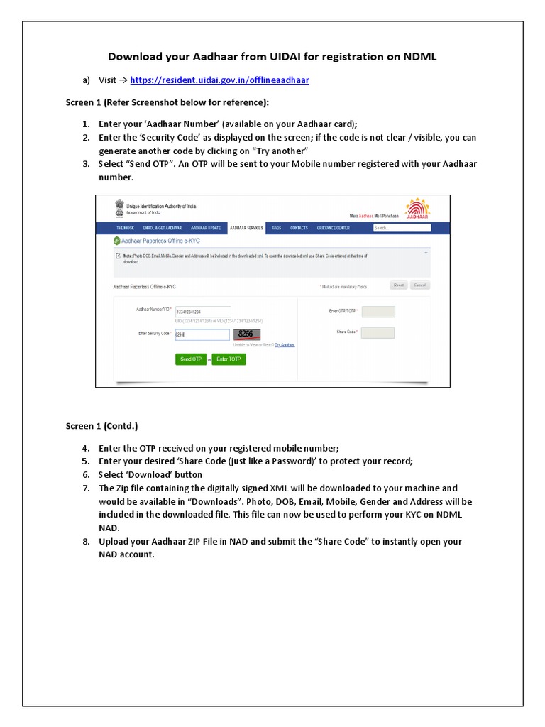Aadhaar Download Guide for NDML | PDF