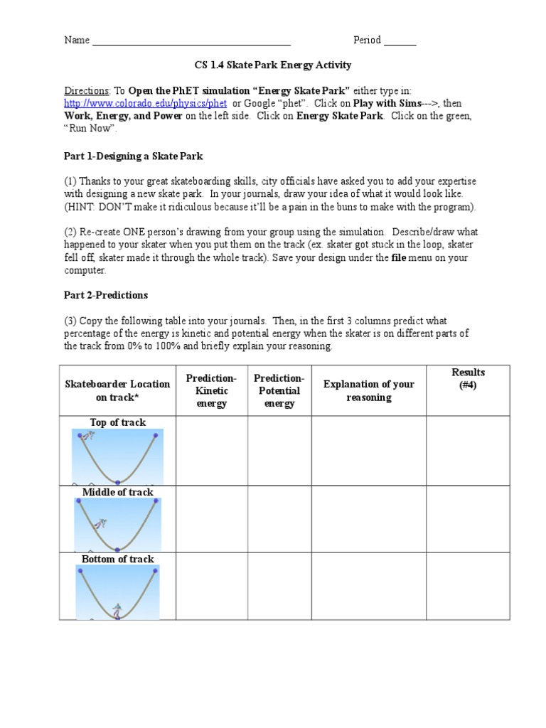 CS 1.4 Skate Park Energy Activity | PDF | Kinetic Energy | Friction