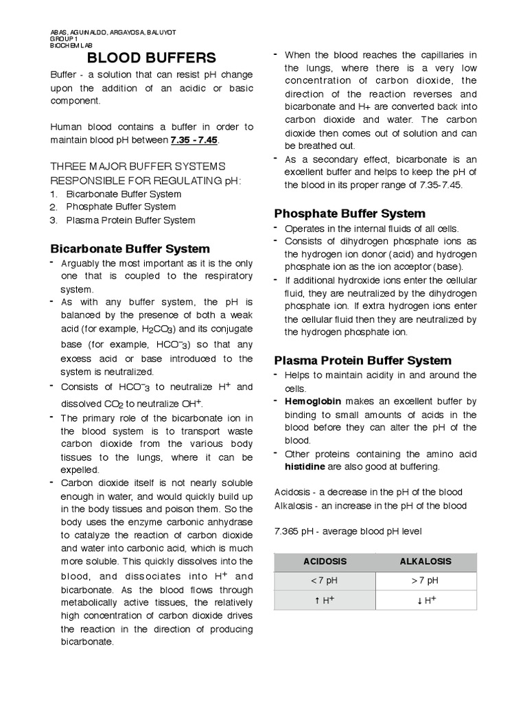 Biochem Blood Buffers Pdf Buffer Solution Bicarbonate