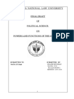 Chanakya National Law University: Final Draft OF Political Science ON Powers and Functions of The Governor