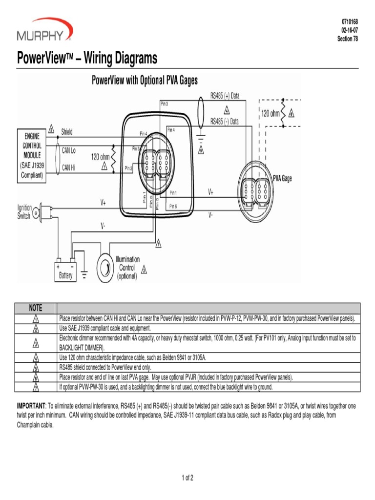 V80838 Murphy PowerView Wiring Diagrams | PDF | Resistor | Electrical