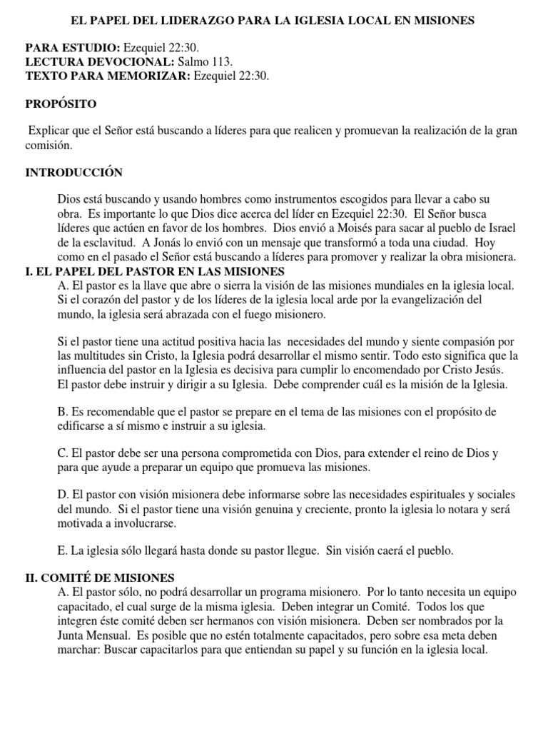 El Papel Del Liderazgo para La Iglesia Local en Misiones | PDF ...