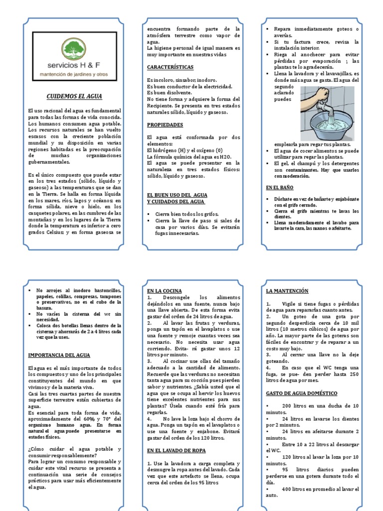 Tríptico sobre el Cuidado del Agua | PDF | Tap (Válvula) | Riego