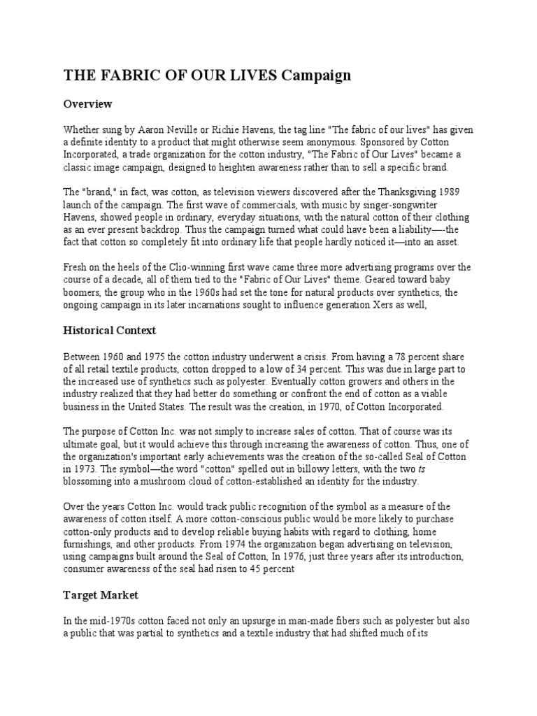 The Fabric of Our Lives Campaign