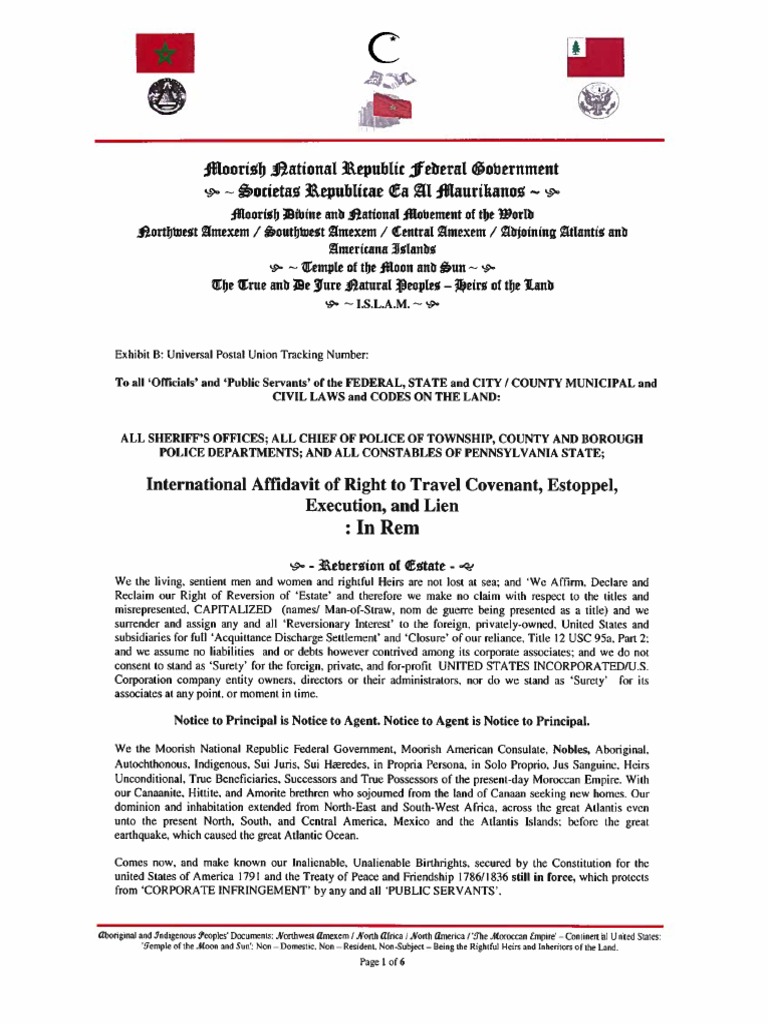MACNA008 International Affidavit of Right To Travel Covenant