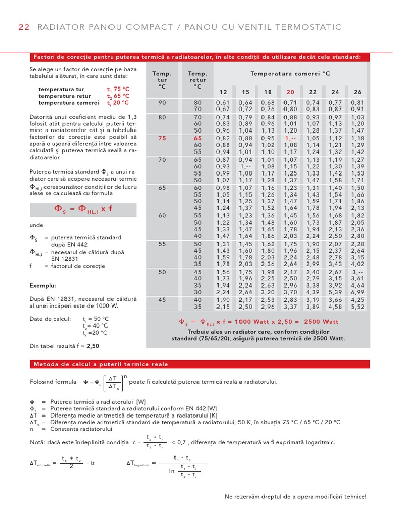 Factori Corectie Putere Termica Radiatoare | PDF