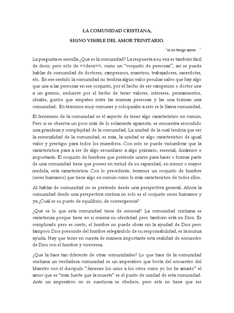Amor y Unidad en la Comunidad Cristiana | PDF | Trinidad | espíritu Santo