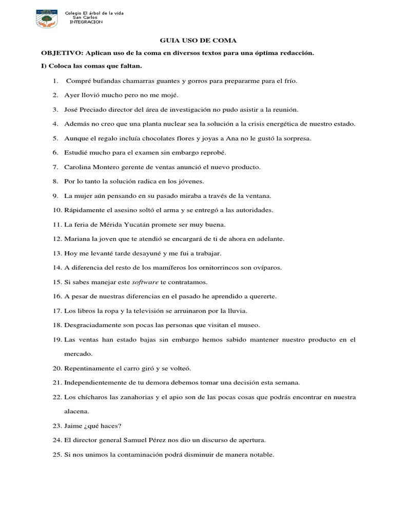 Ejercicios de uso de la coma | PDF | Abejas | Flores