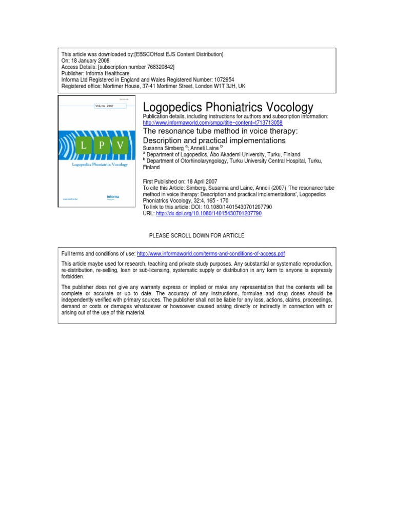 3 The Resonance Tube Method in Voice Therapy PDF PDF Human Voice
