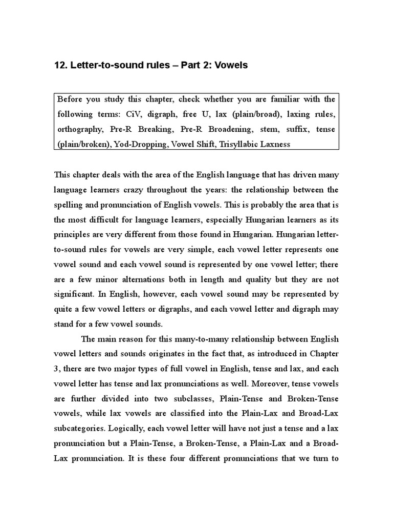 Letter To Sound Rules Part 2 Vowels Pdf Pdf Vowel Stress