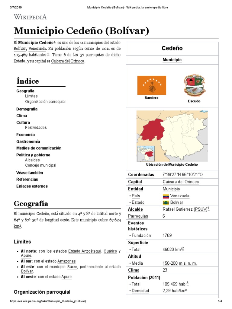 Municipio Cedeño (Bolívar) | PDF | Elecciones