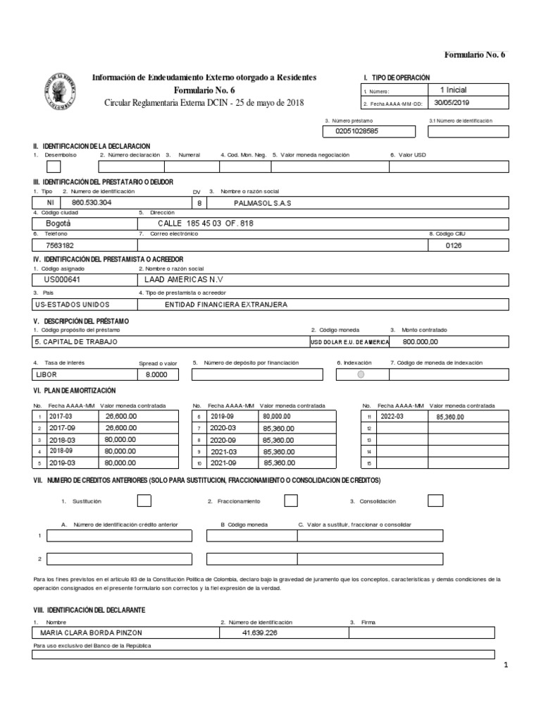Formulario No 6 28585 Bancos Dinero
