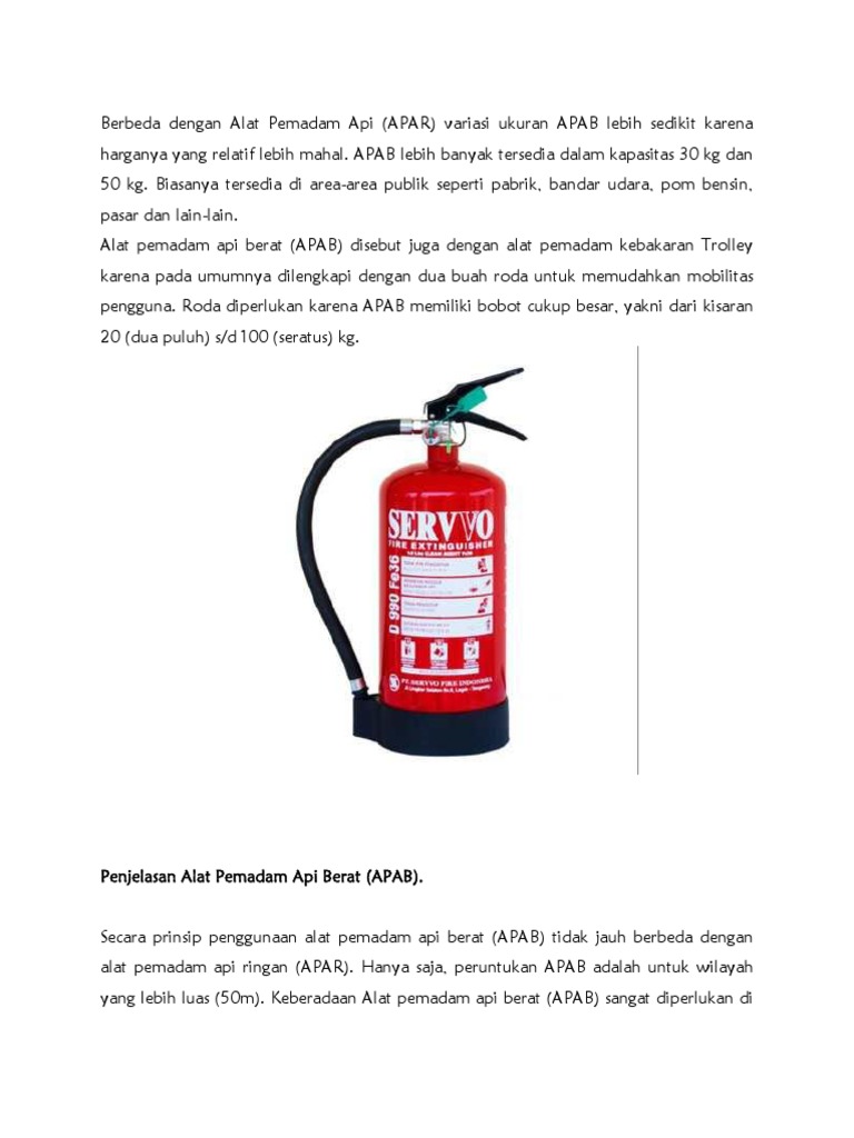 Penjelasan Alat Pemadam Api Berat (APAB) | PDF